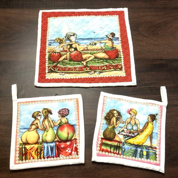 Fruit Ladies Mary Stewart Cheeky Fruit Bums Handmade Pot Holders Hanging Kitchen - Picture 1 of 13